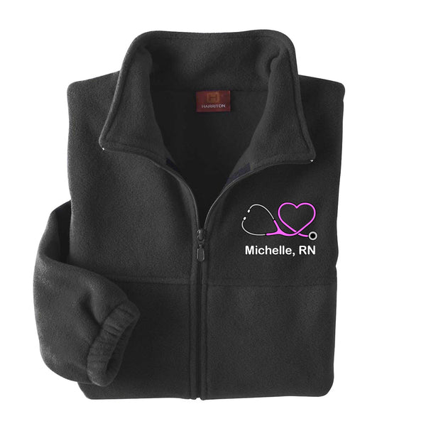 Custom Embroidered Stethoscope Heart Full Zip Fleece
