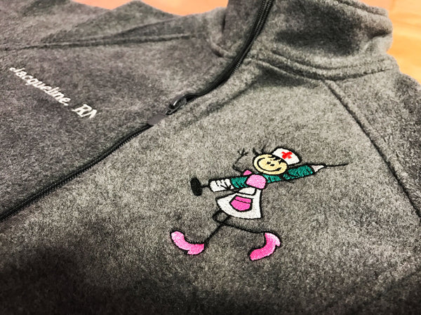Custom Embroidered Stick Figure Nurse Fleece