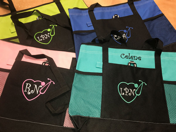 Custom Embroidered Heart Stethoscope Tote